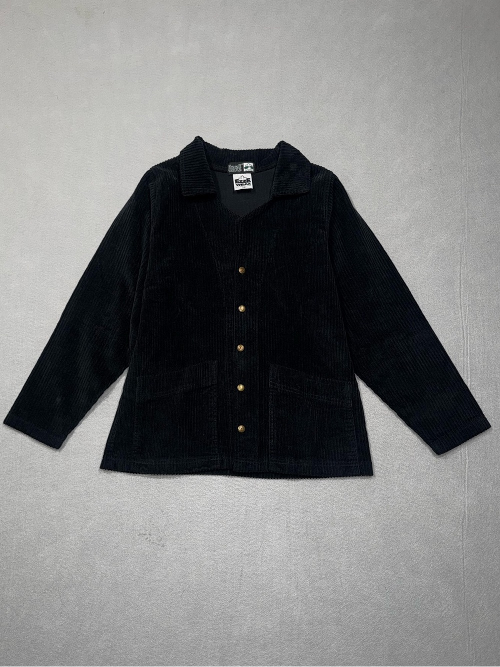 Women’s Vintage Ezze Wear Black Fine-Wale Corduroy Snap Front Jacket